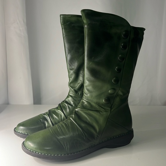 Miz Mooz Leather Ruched Mid Boots - Petrillo Kiwi Size EU 38 / US 7.5 - 8 - Picture 1 of 12
